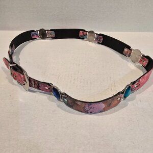 Boho style Belt Women Faux Leather Faceted Accent Jewels 1980s Medium